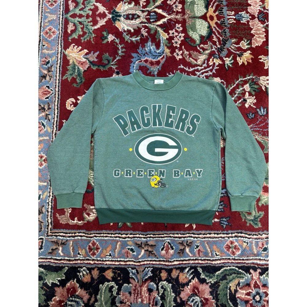 VINTAGE 1994 | NFL Green Bay Packers Striped Football Crewneck Sweater sz Kids M